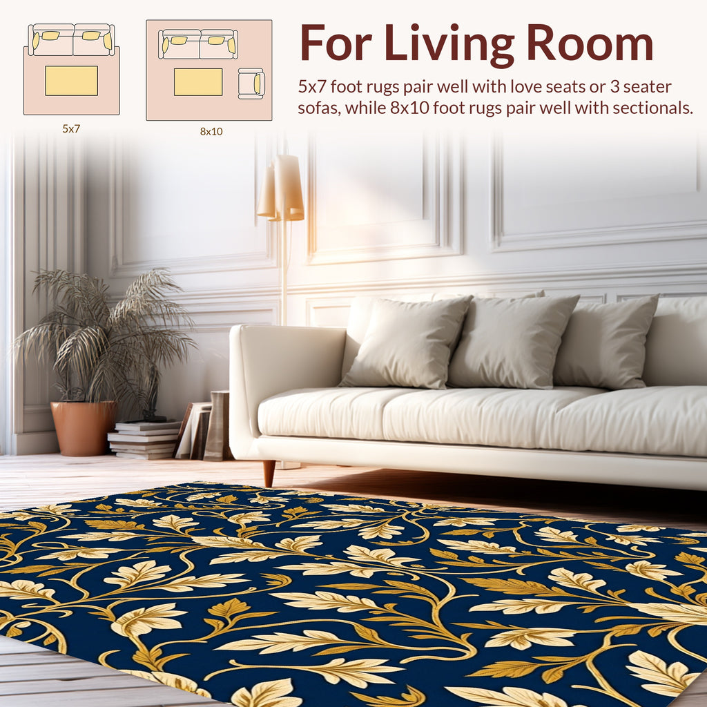 Ornate Gold Leaf Damask Pattern Rug