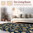 Ornate Gold Leaf Damask Pattern Rug