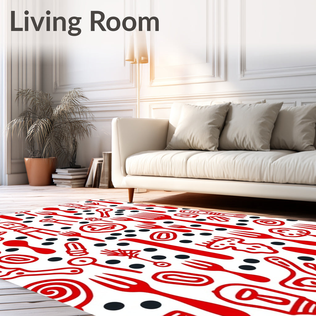 Red Utensil Dot Pattern Rug