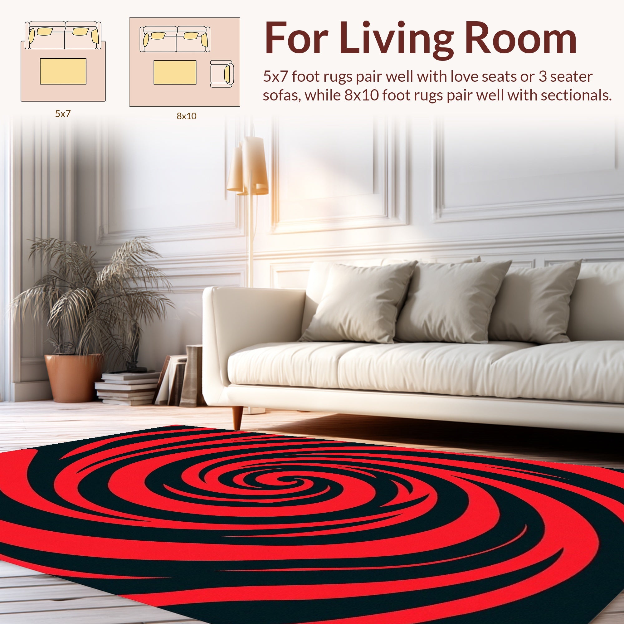 Intense Red Swirl Abstract Design Rug
