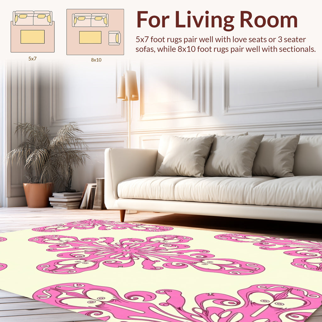 Abstract Pink Floral Pattern Rug