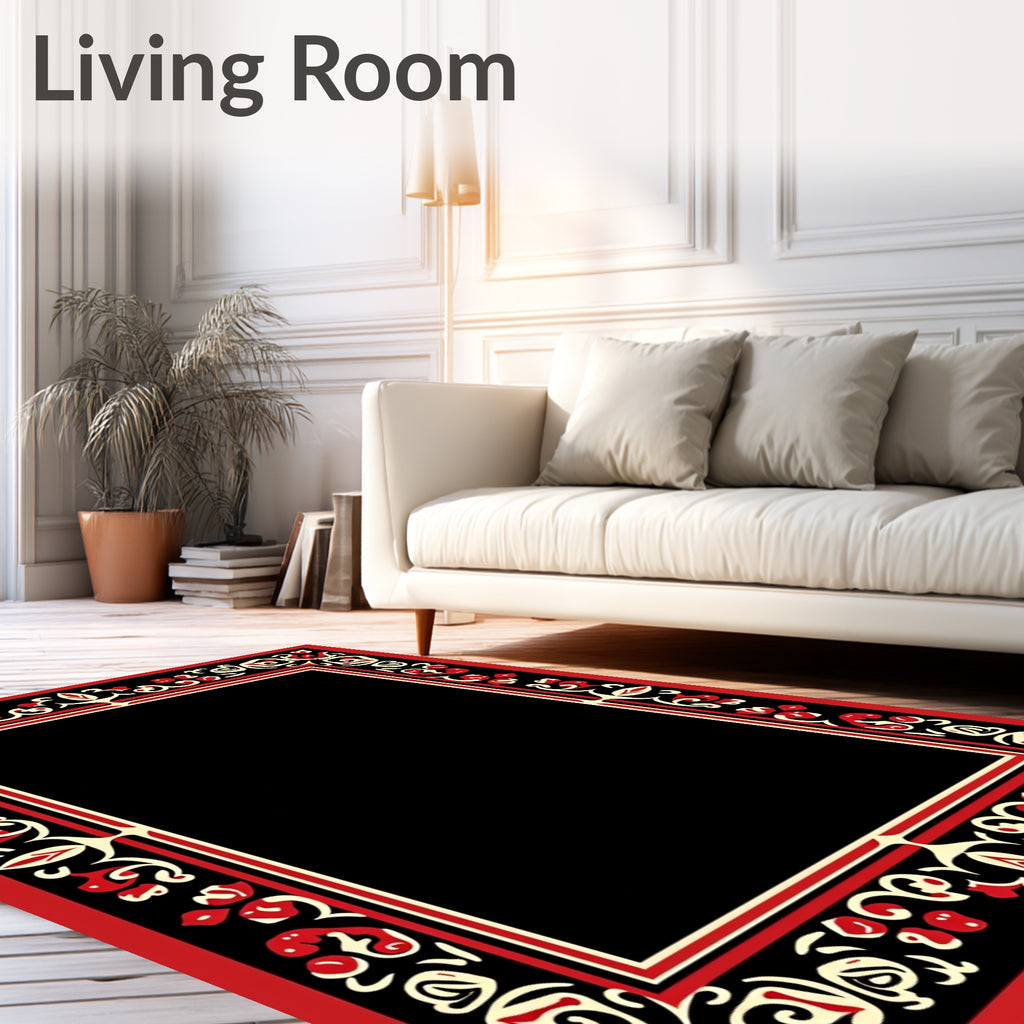 Bold Red and Cream Floral Border Rug
