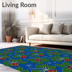 Bold Blue Holly Berry Snowflakes Rug