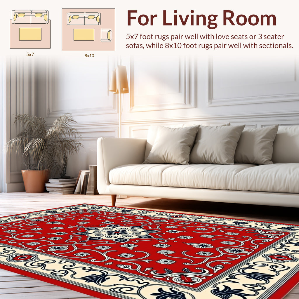 Classic Red Floral Medallion Design Rug