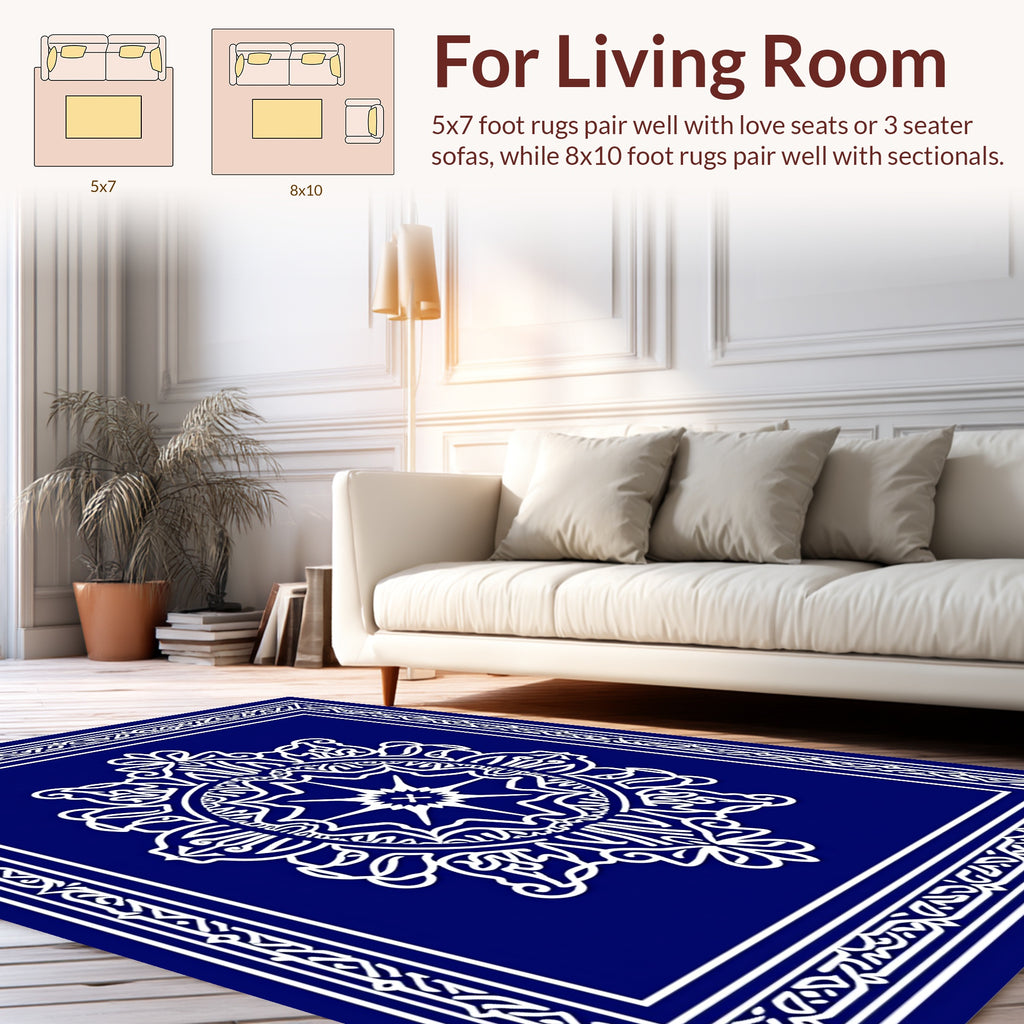 Classic Circular Mandala Blue White Design Rug
