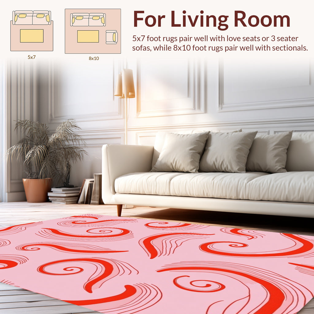 Abstract Red Swirls Pattern Rug