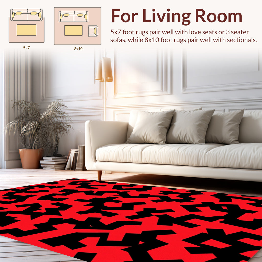 Red Black Geometric Pattern Rug