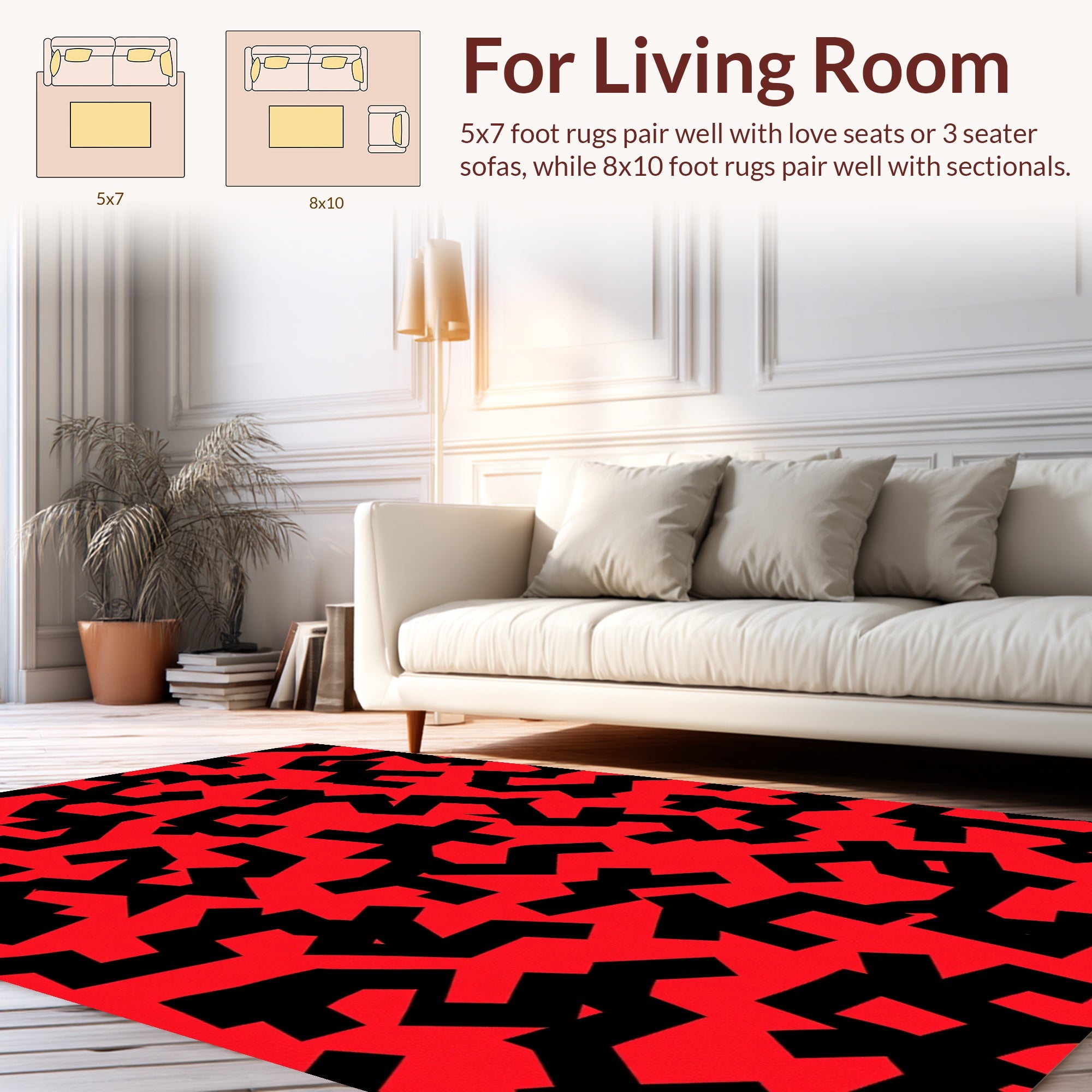 Red Black Geometric Pattern Rug