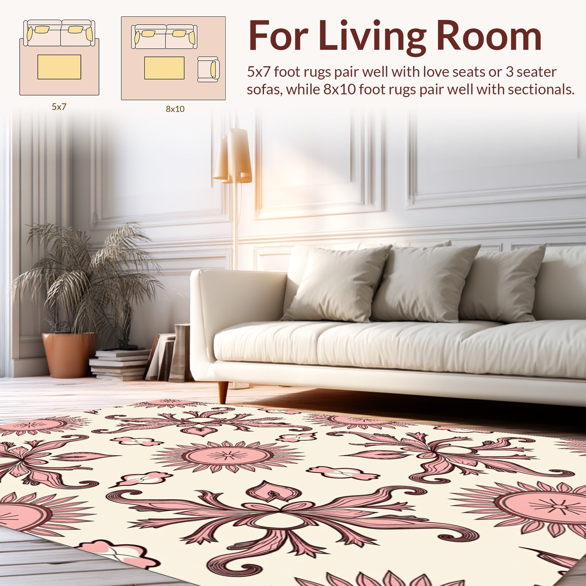 Art Nouveau Pink Floral Swirl Pattern Rug