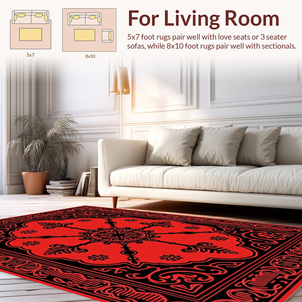 Red And Black Floral Medallion Rug
