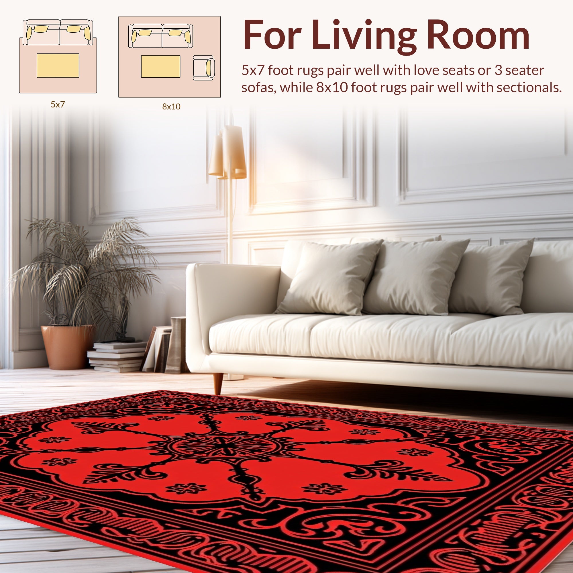 Red And Black Floral Medallion Rug