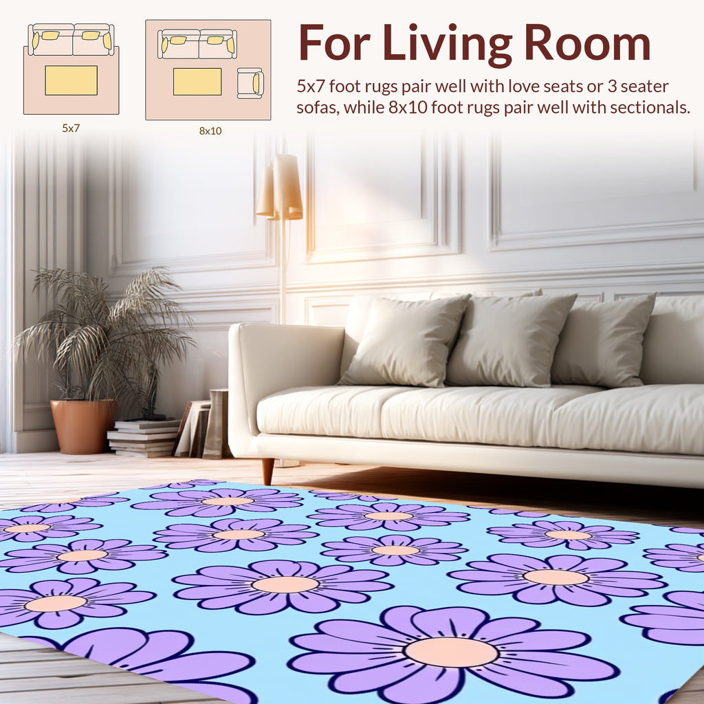 Retro Purple Daisy Pattern Rug