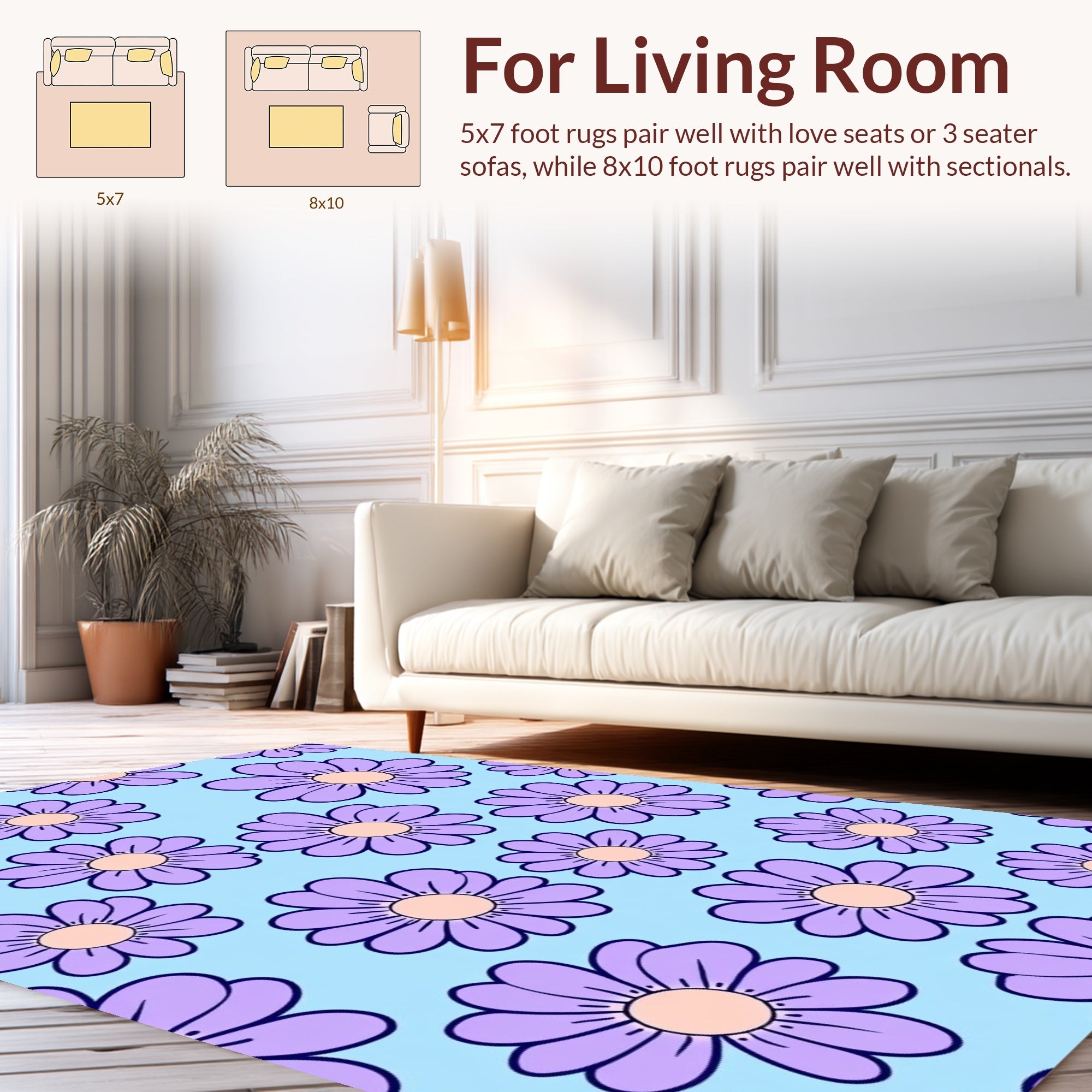 Retro Purple Daisy Pattern Rug