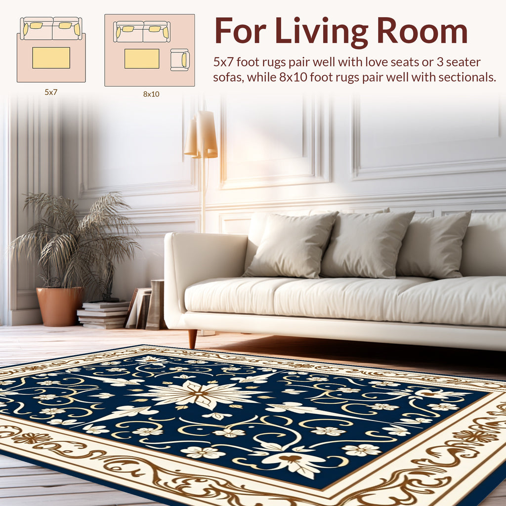 Classic Floral Swirls Blue Cream Rug