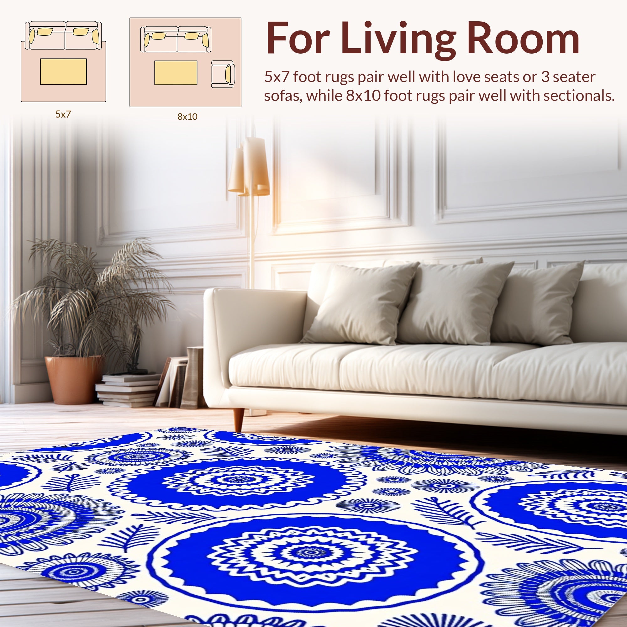 Vibrant Blue Sunburst Medallion Pattern Rug