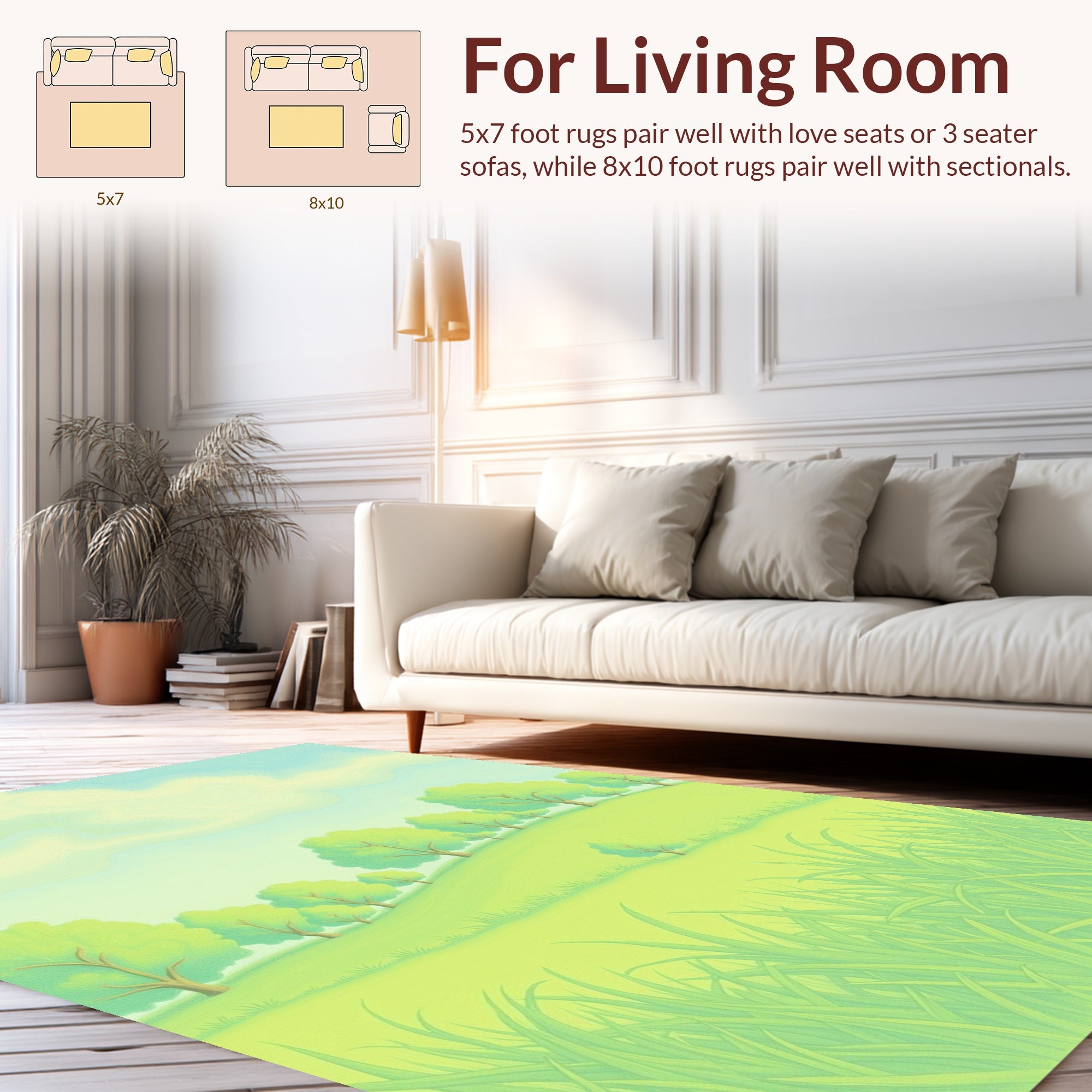 Whimsical Green Hillside Treescape Rug