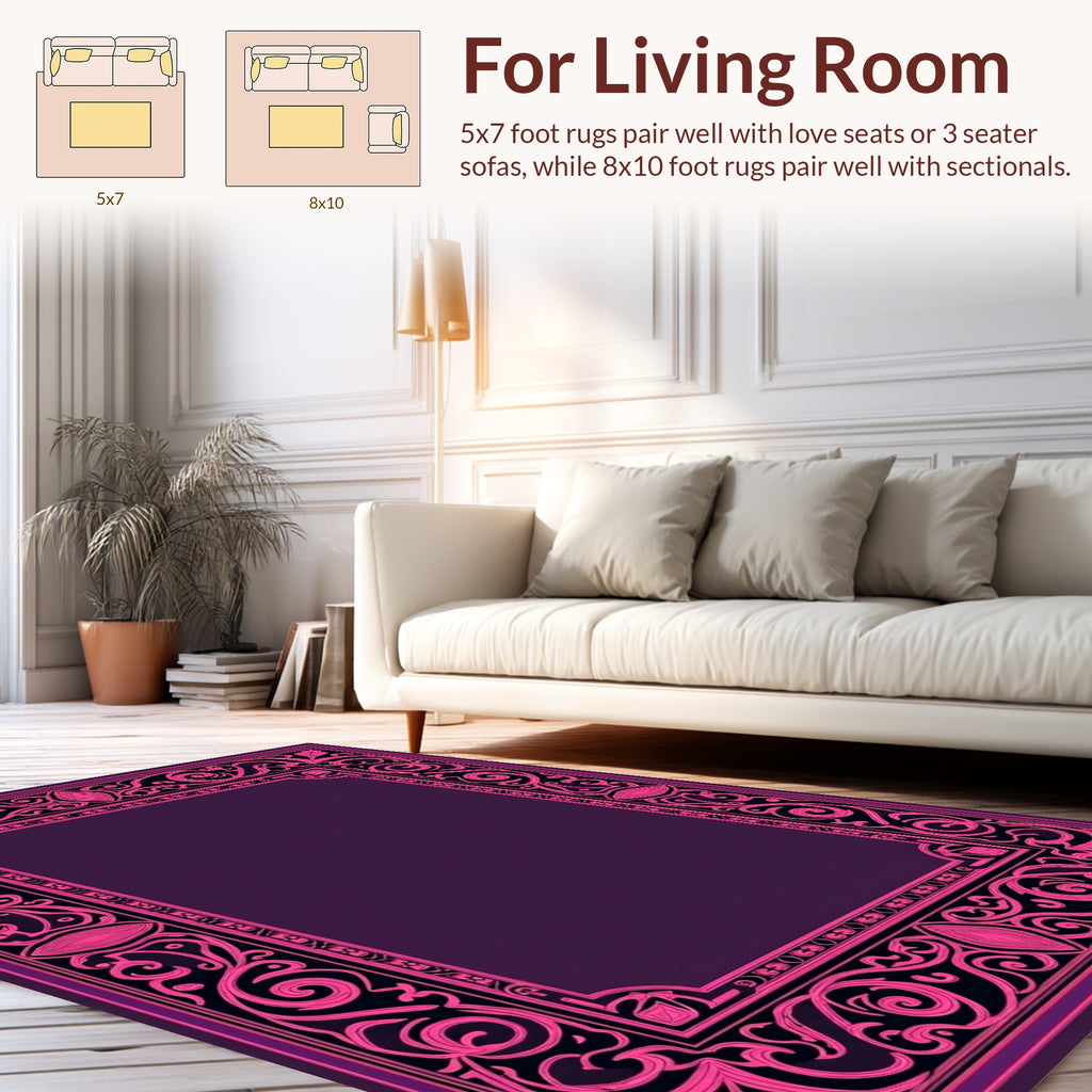 Ornate Pink Floral Frame Pattern Rug