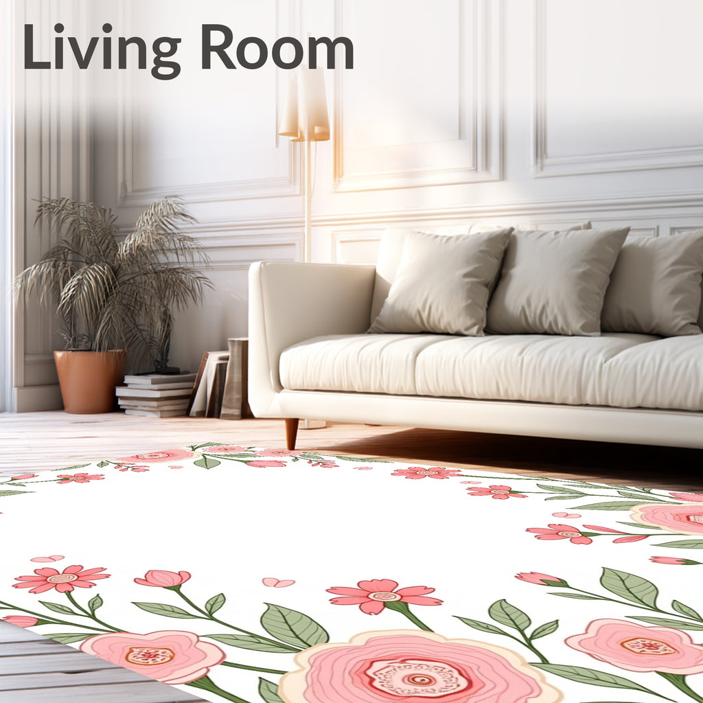 Whimsical Pink Floral Vine Garden Rug