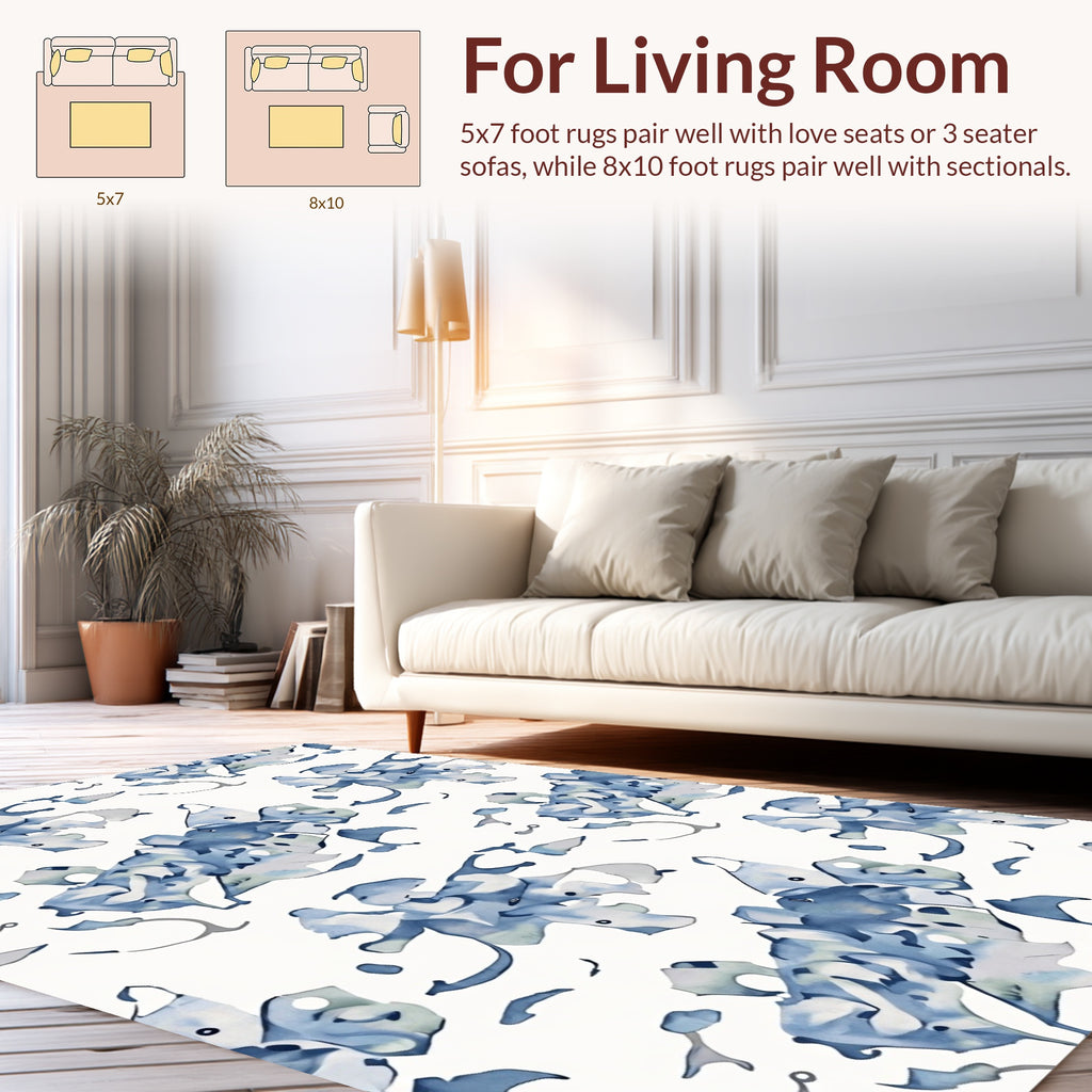 Abstract Blue Floral Watercolor Design Rug