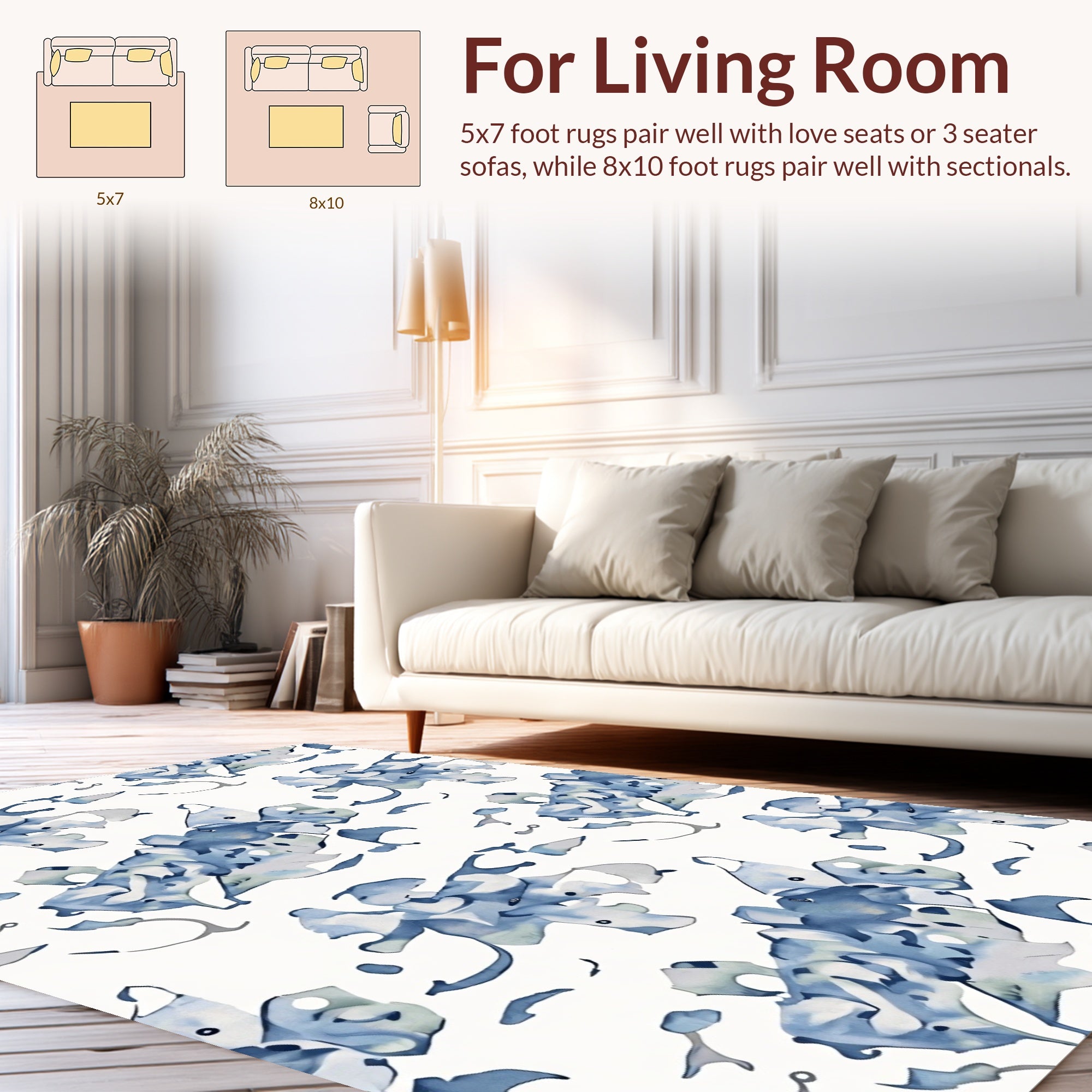 Abstract Blue Floral Watercolor Design Rug