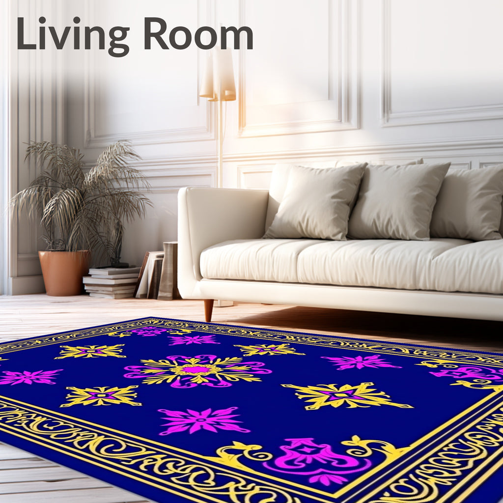 Cobalt Blue Gold Pink Medallion Border Rug