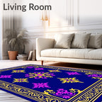 Cobalt Blue Gold Pink Medallion Border Rug
