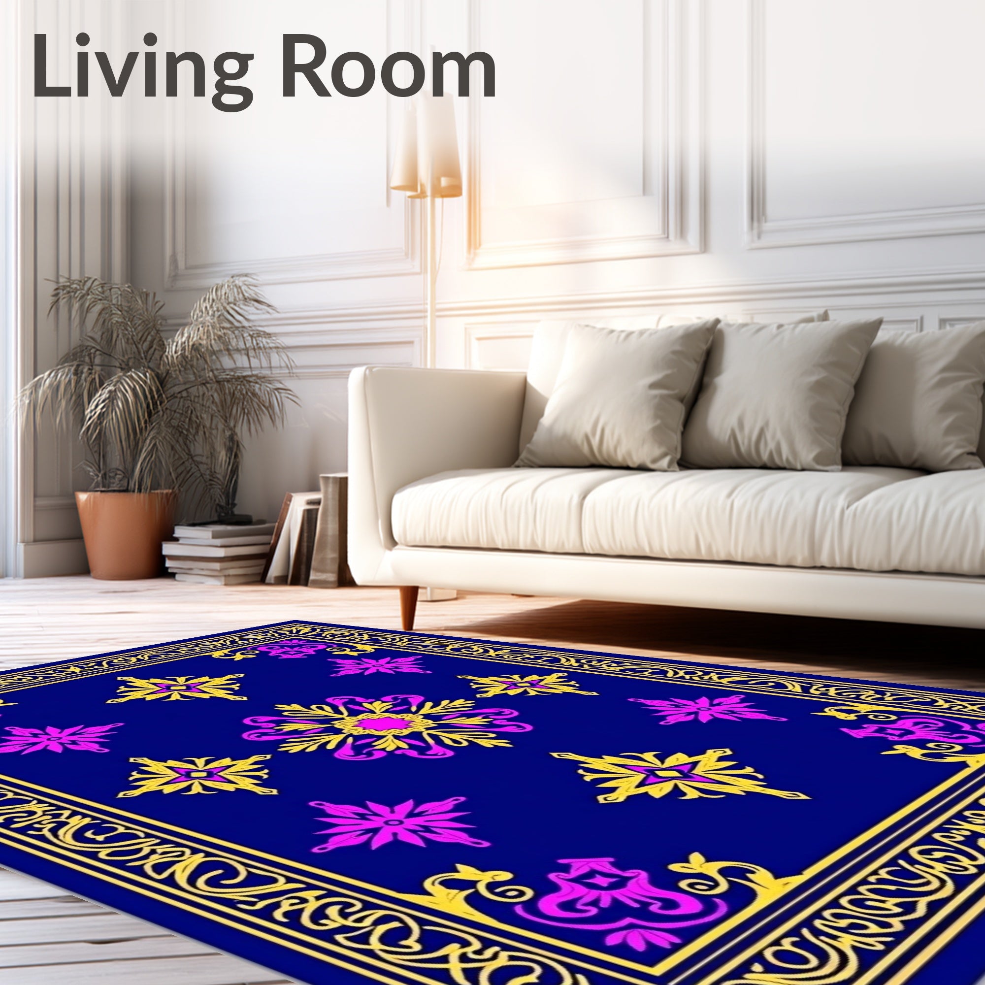 Cobalt Blue Gold Pink Medallion Border Rug