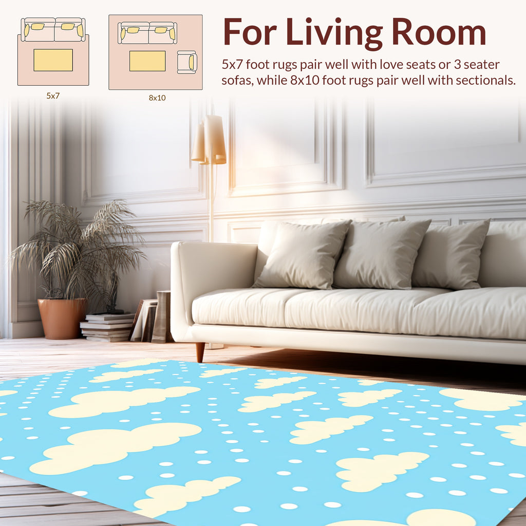 Sky Blue Cream Cloud Dots Pattern Rug