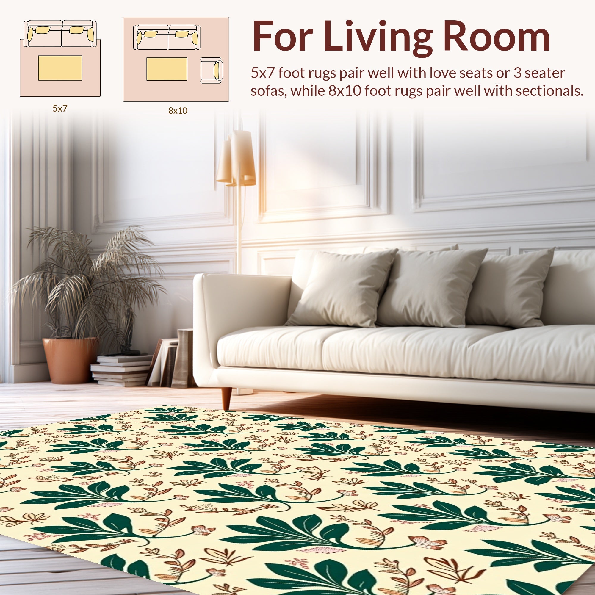 Botanical Garden Pattern With Leaves Rug