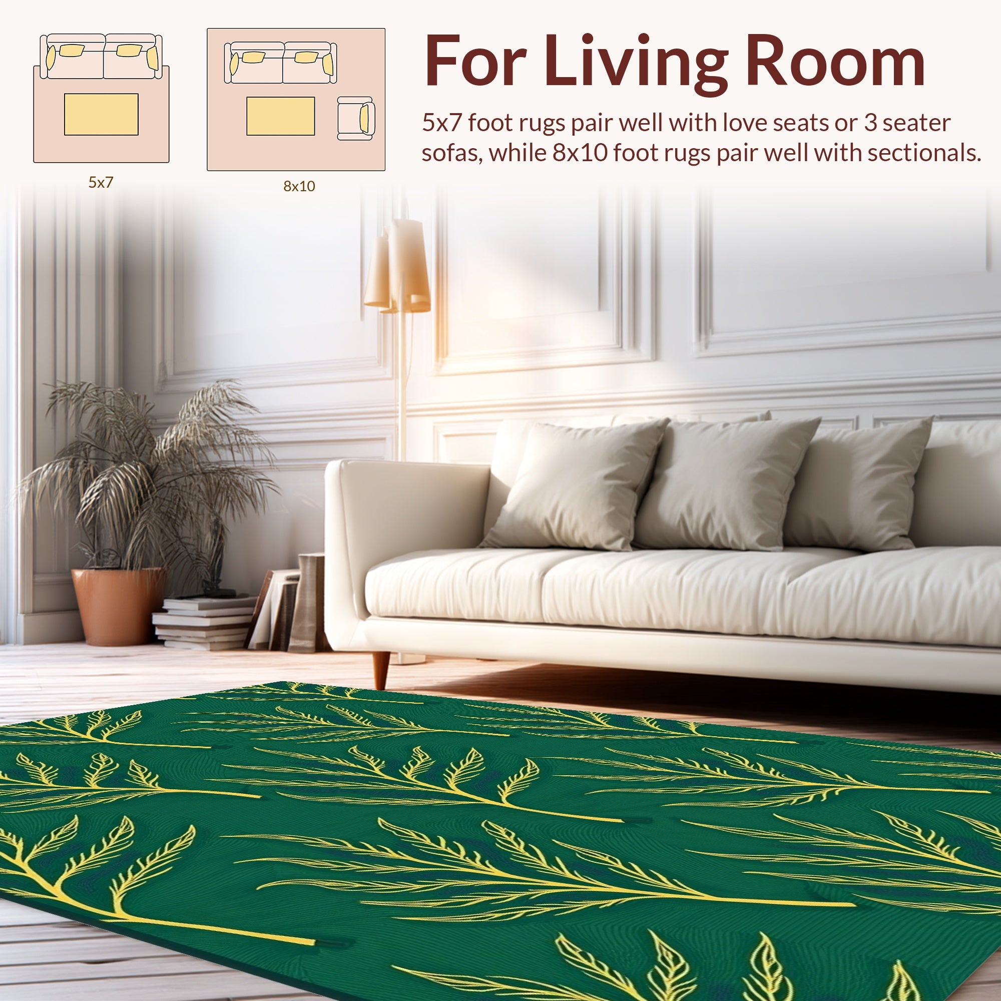 Leafy Green Yellow Pattern Rug