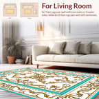 Elegant Gold Teal Scrollwork Pattern Rug