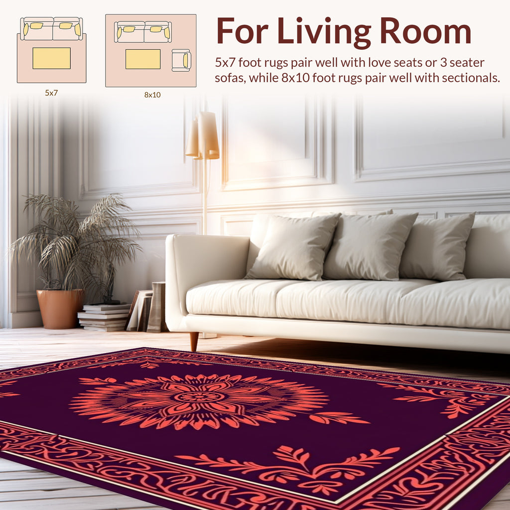 Rich Floral Medallion Border Pattern Rug