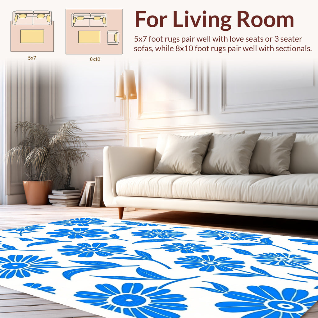 Blue Flower Pattern Motif Rug