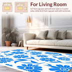 Blue Flower Pattern Motif Rug