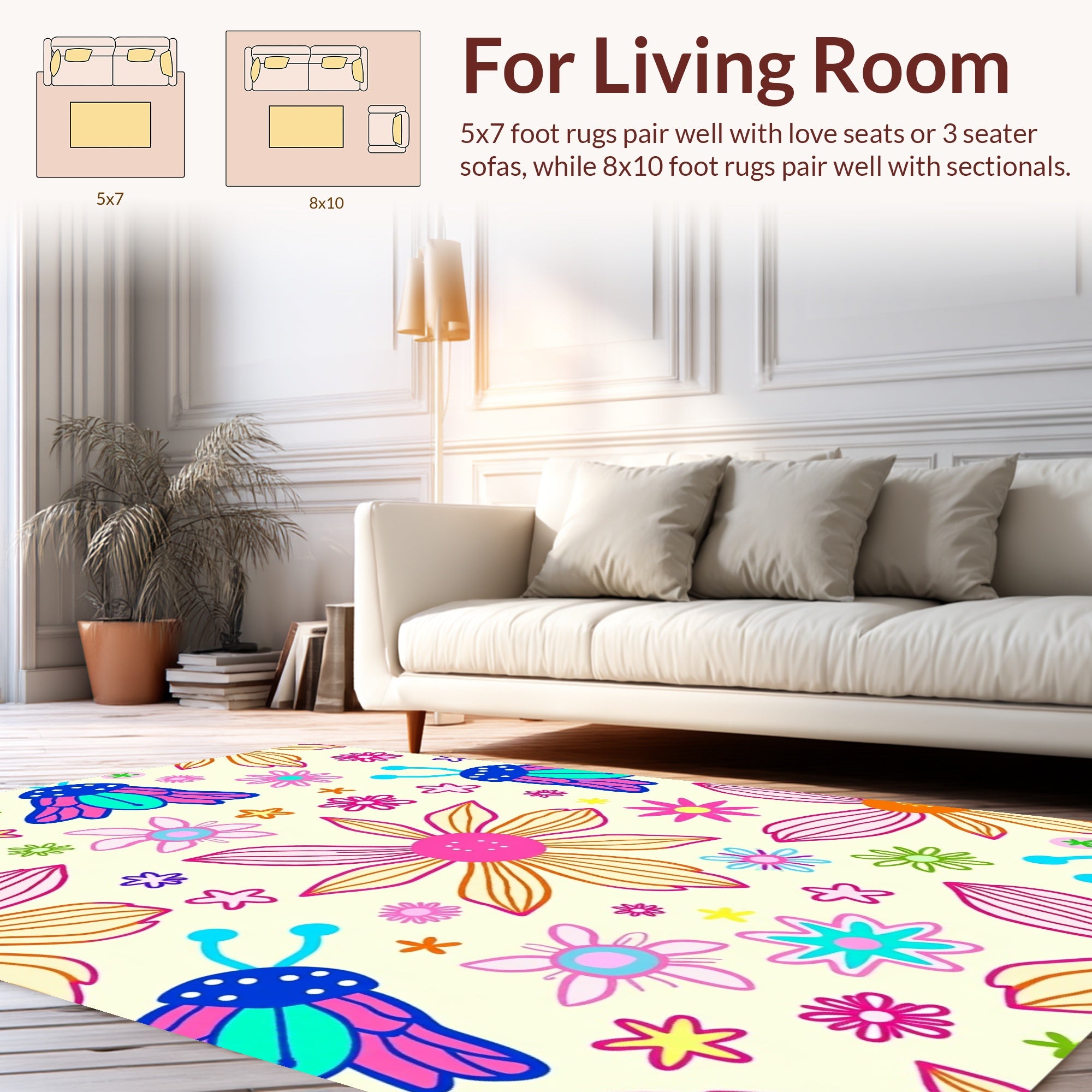 Retro Floral Insect Pattern Rug