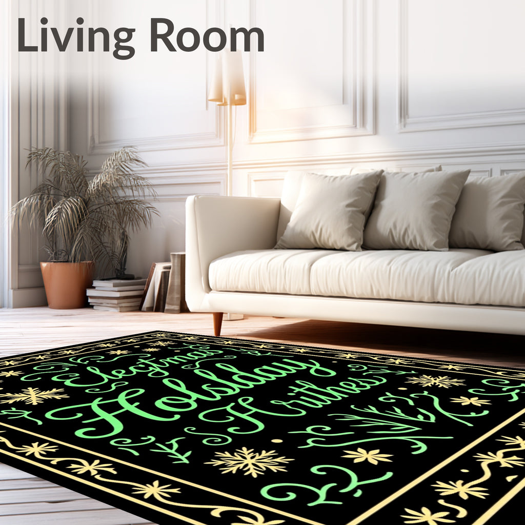 Festive Mint Green Snowflake Floral Frame Rug