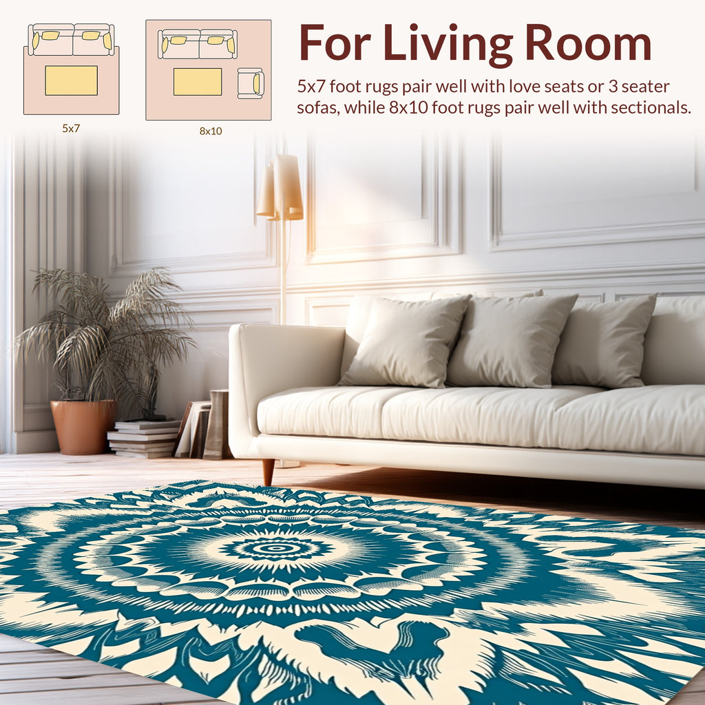 Mandala Teal Cream Radiating Pattern Rug