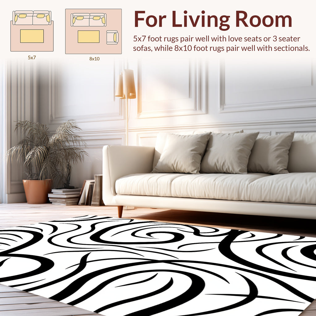 Abstract Black Wave Pattern Design Rug