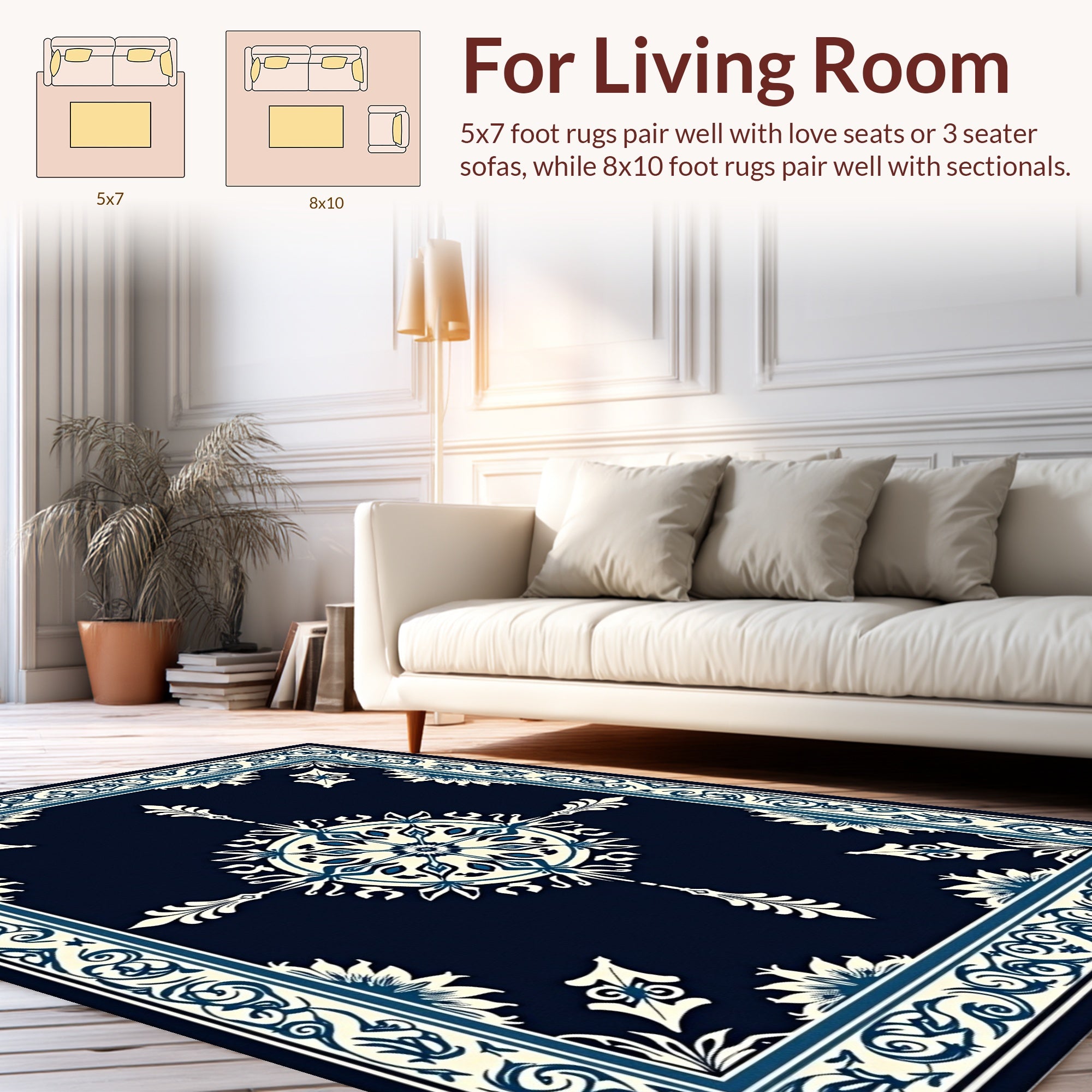 Elegant Blue Floral Medallion Pattern Rug