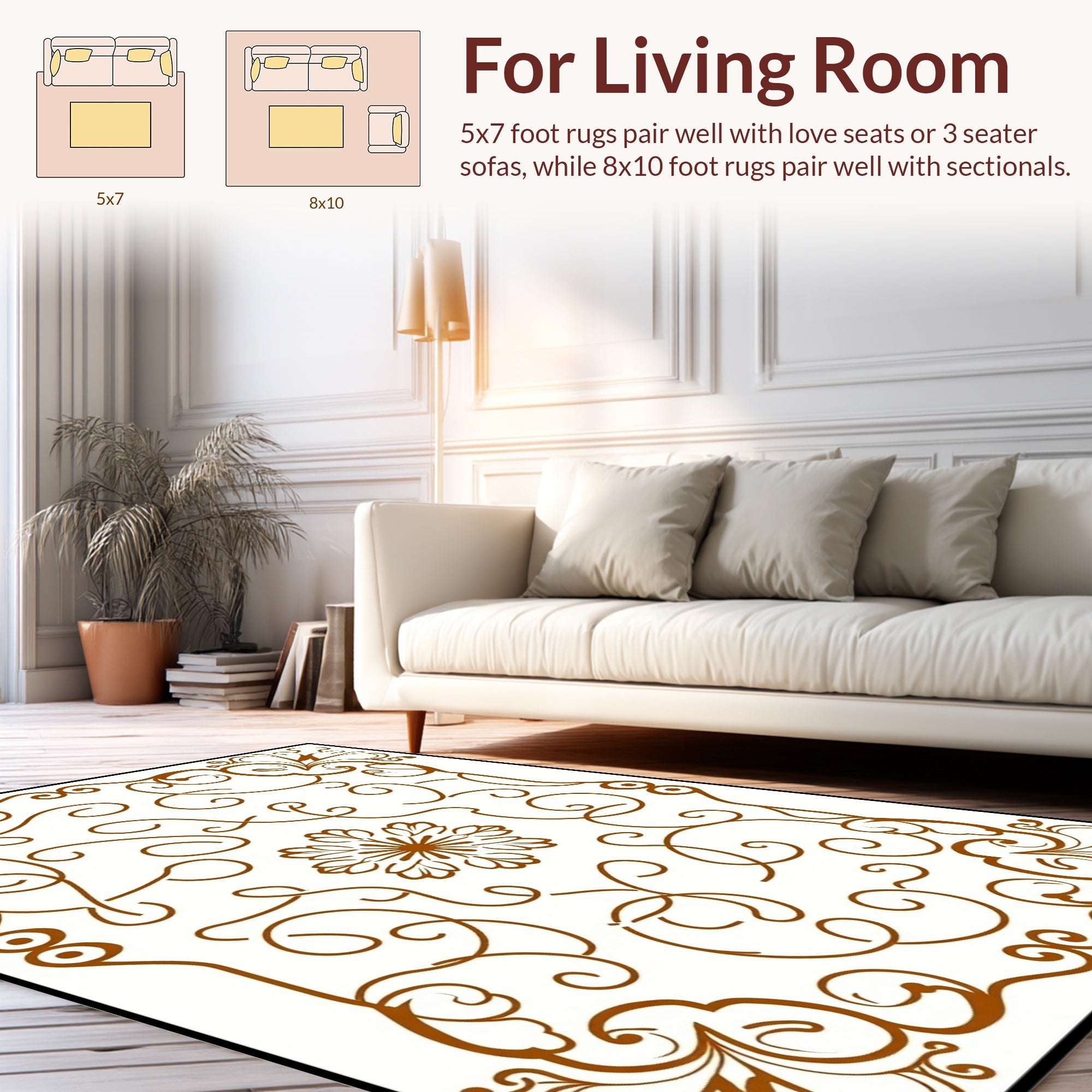 Brown Swirl Floral Scrollwork Pattern Art Rug