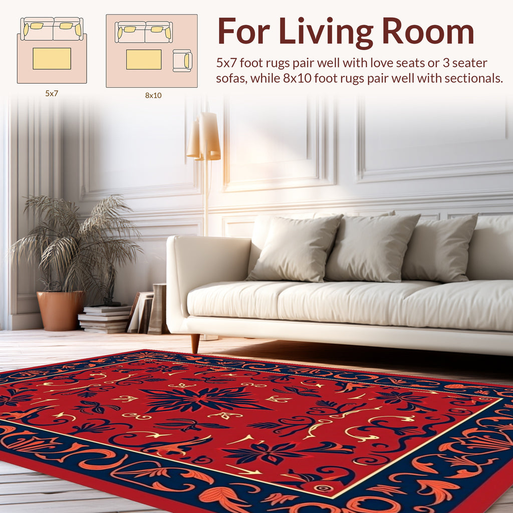 Red Indigo Floral Symmetry Rug