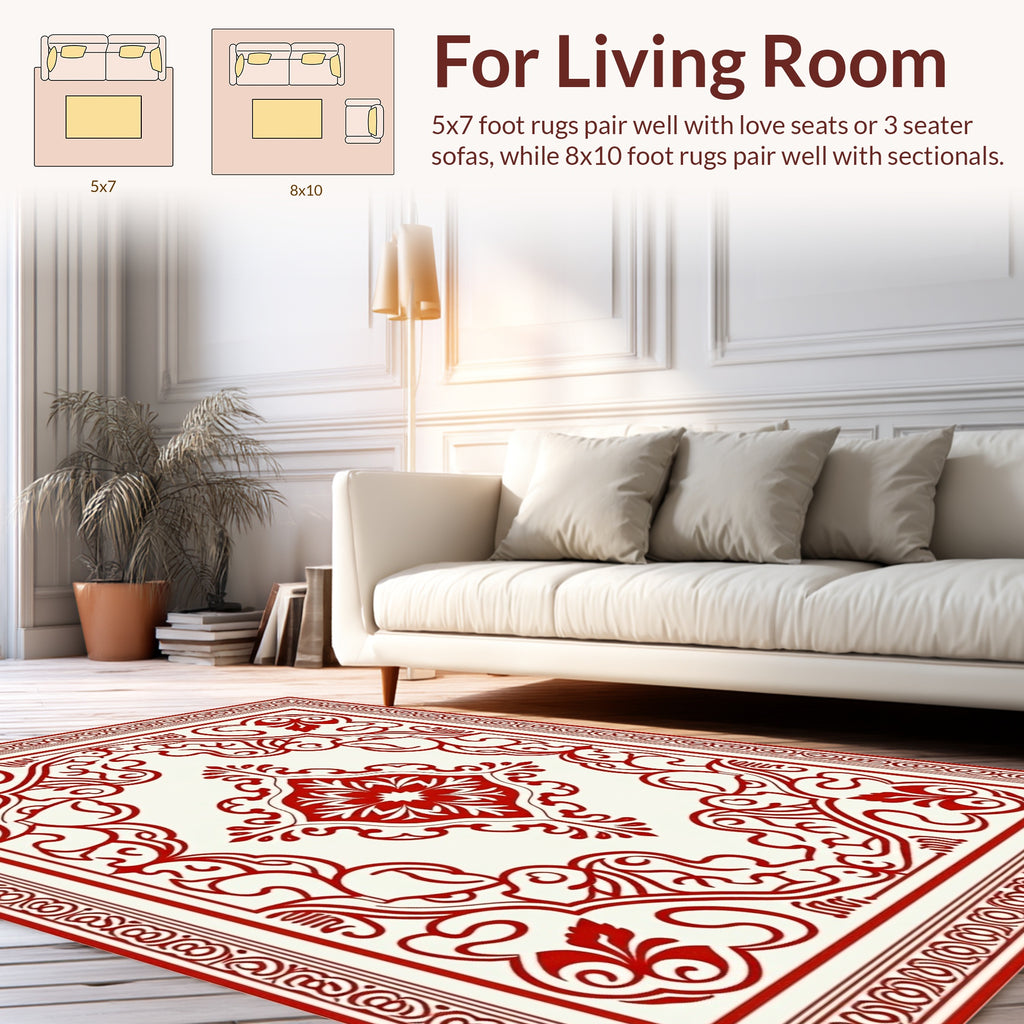 Classic Red Floral Medallion Pattern Rug