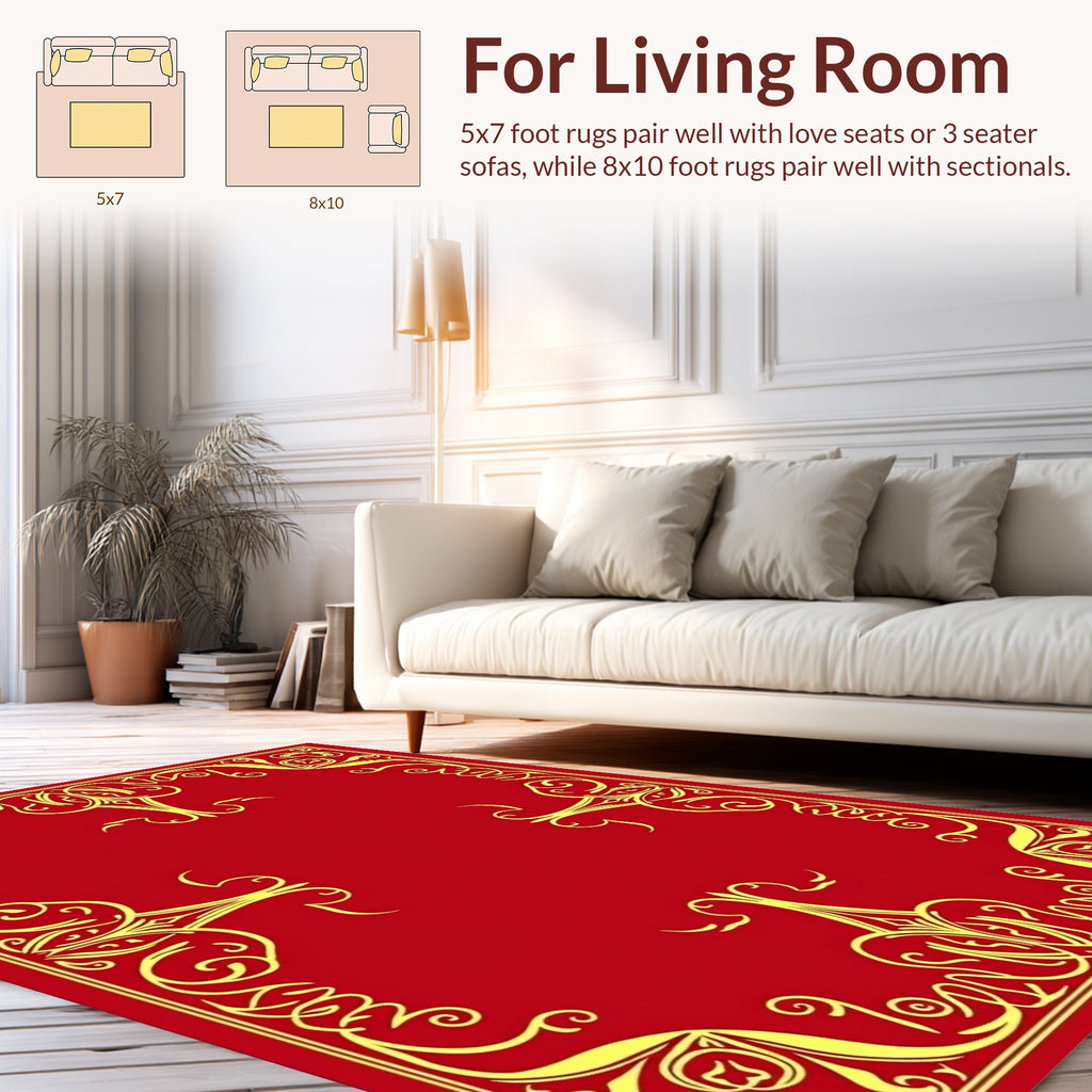 Crimson Gold Flourish Border Rug