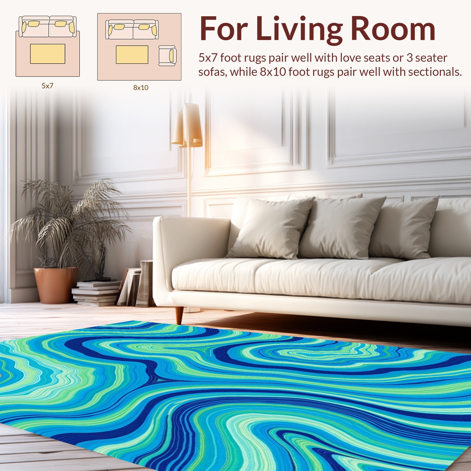 Azure And Emerald Swirl Pattern Rug