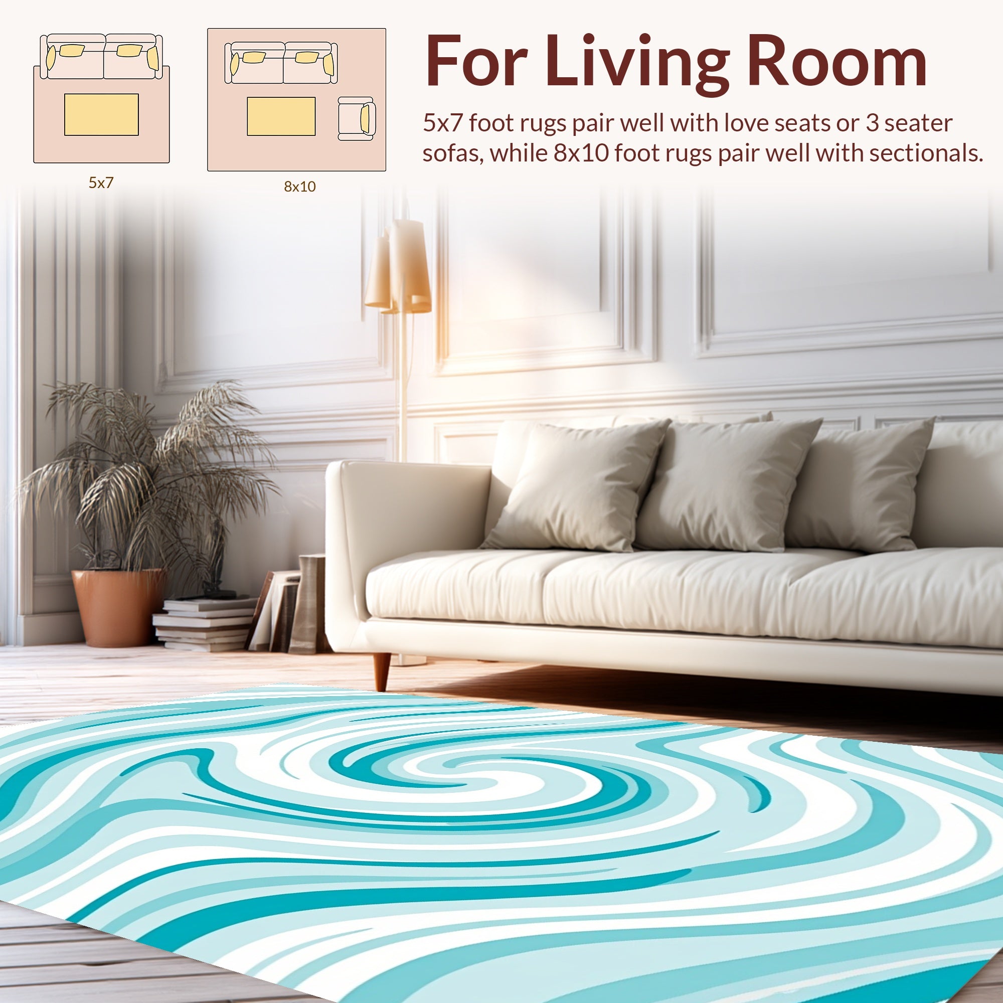 Aqua Swirl Fluid Abstract Design Rug