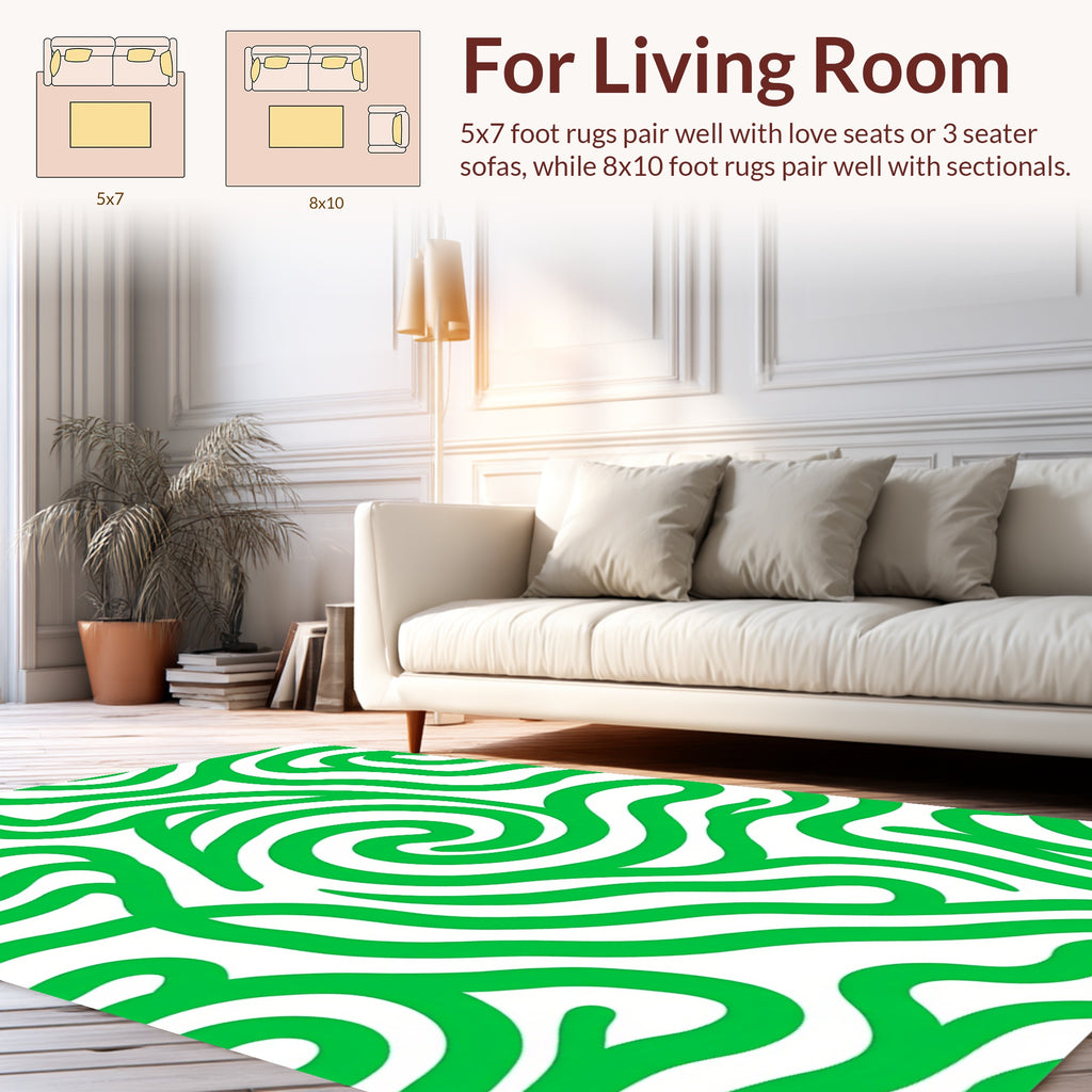 Vibrant Green Swirl Abstract Textile Design Rug
