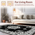 Timeless Black White Floral Medallion Rug