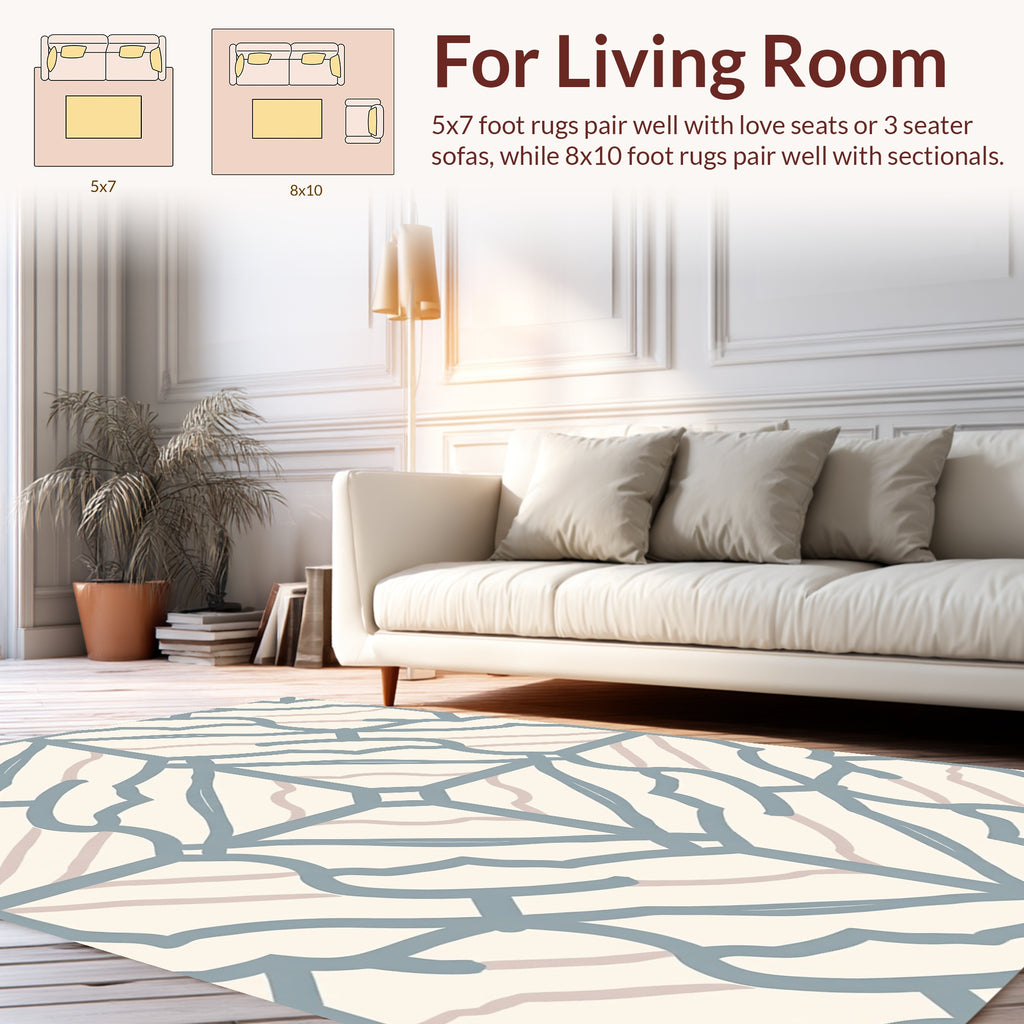 Soft Blue Geometric Fan Pattern Rug