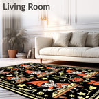 Whimsical Orange Elf Gnomes Black Rug
