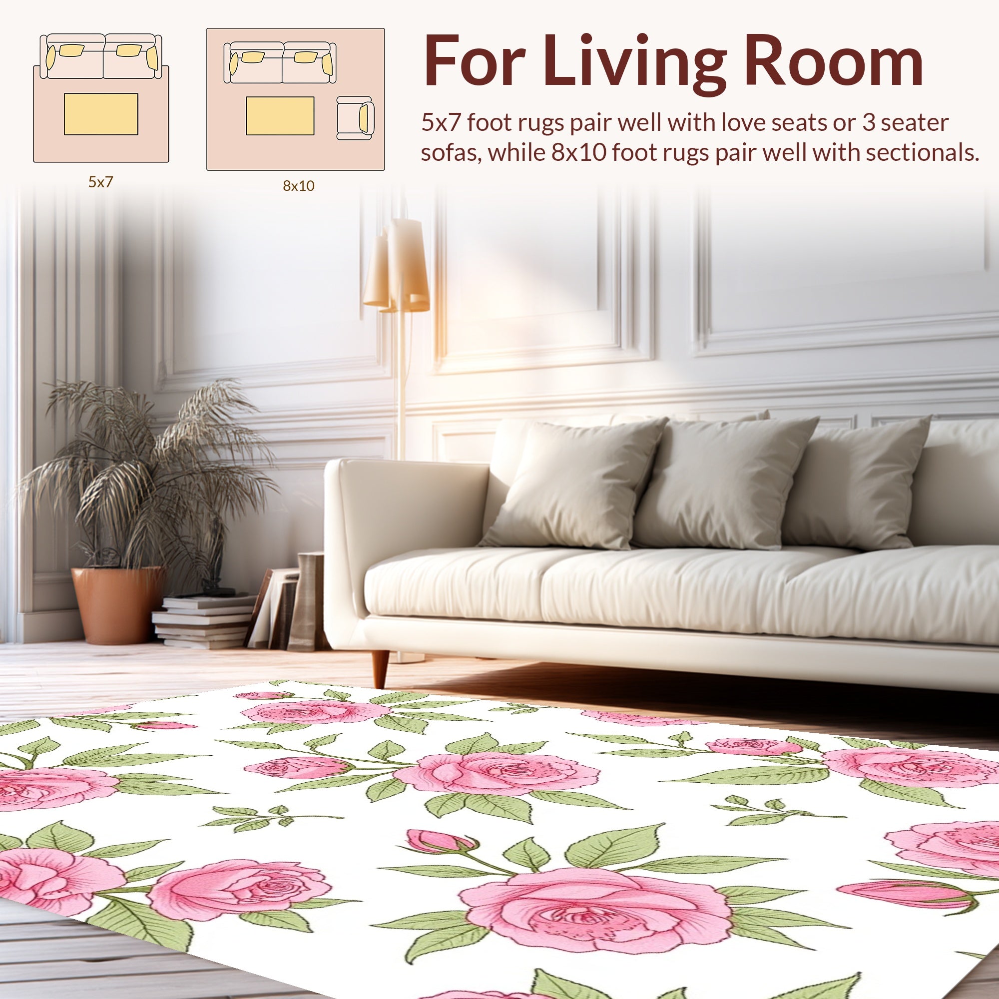 Pink Roses Blooming Pattern Rug